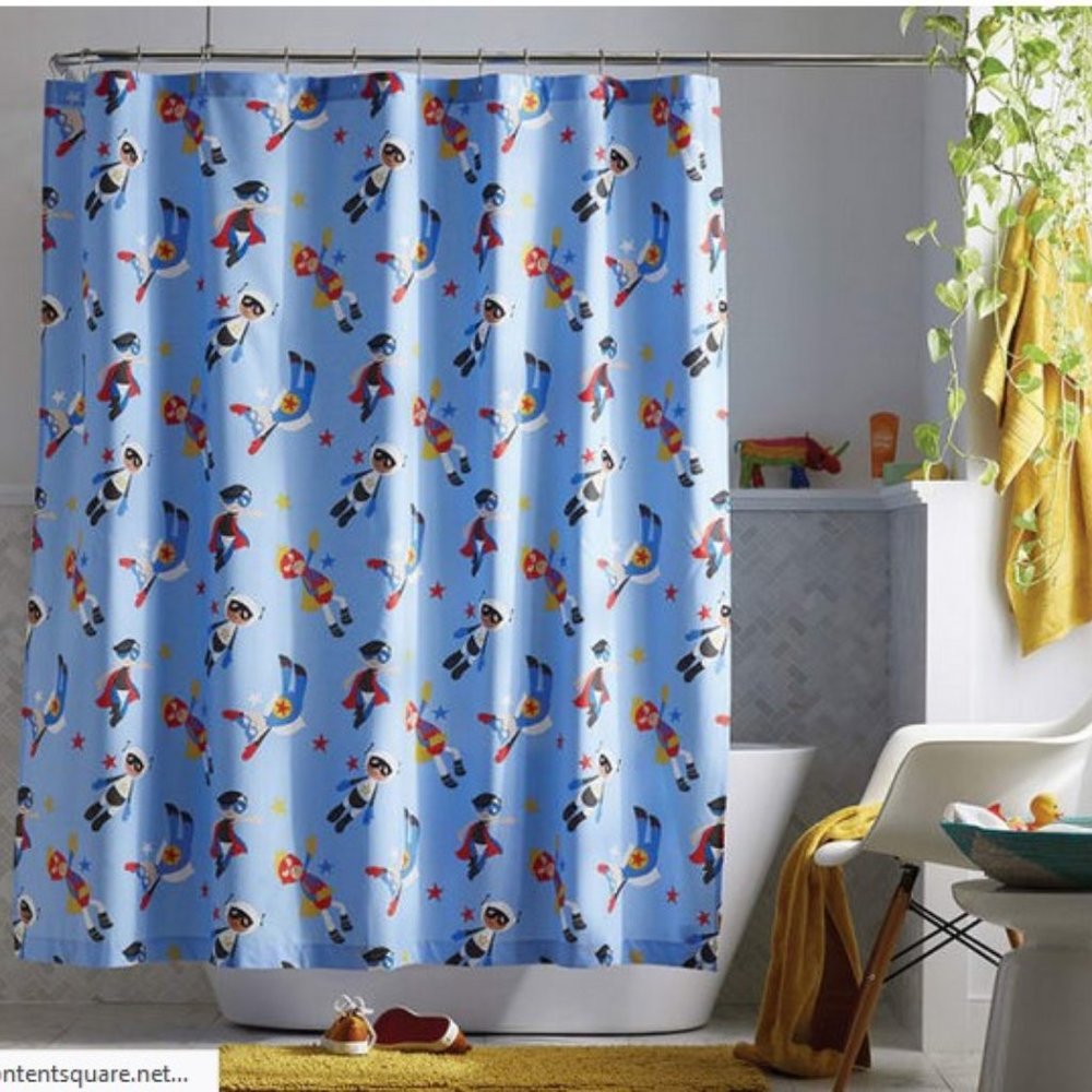 The Company Store Company Kids Superheroes Organic Cotton Percale Shower Curtain